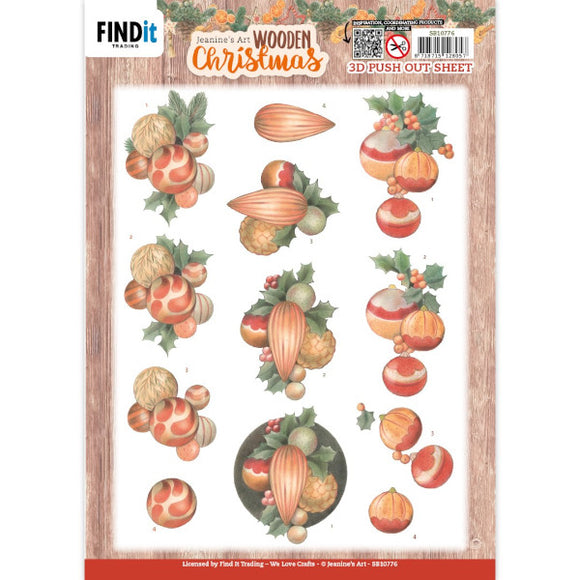 Jeanine's Art - Wooden Christmas - Orange Baubles Die Cut Decoupage