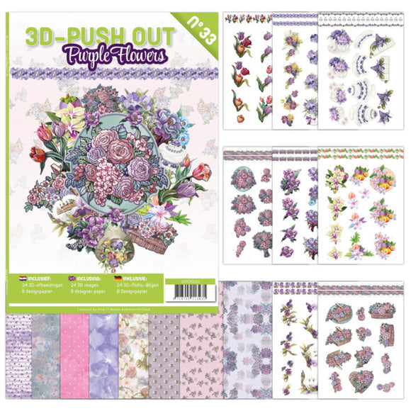 Purple Flowers Decoupage & Backing Paper Book (no. 33)