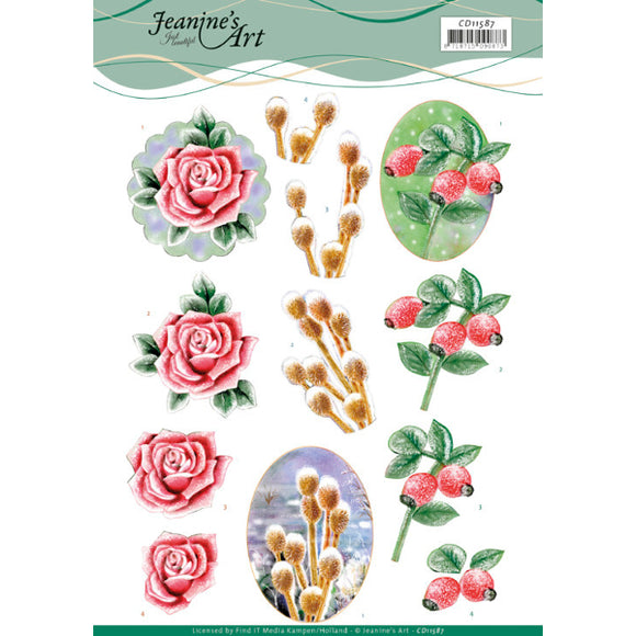 Jeanine's Art - Winter Flowers Decoupage Sheet