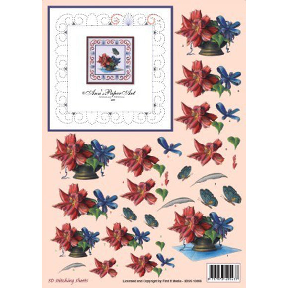 Ann's Stitching Sheet A805 with Red Flowers