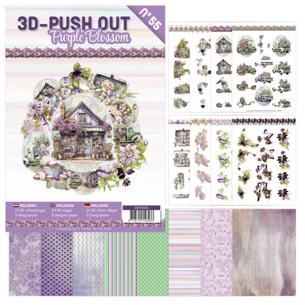Purple Blossom Decoupage & Backing Paper Book (no. 55) – Add Some Sparkle