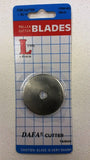 Rotary Cutter Blades: DAFA. 28 mm (x 2) 45 mm (x1). Roller Cutter blades L-type, straight cut.