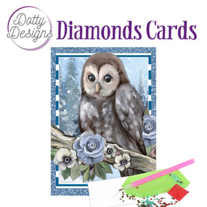 Dotty Design Diamond Cards - Owl with ice flowers in the snow (A6)