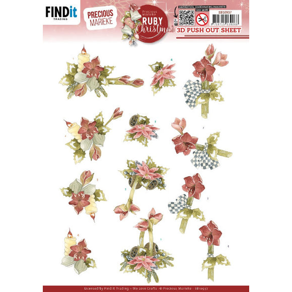 Ruby Christmas Die Cut Decoupage - Ruby Amaryllis