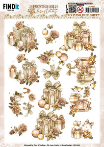 Frosted Gold Christmas Die Cut Decoupage - Presents