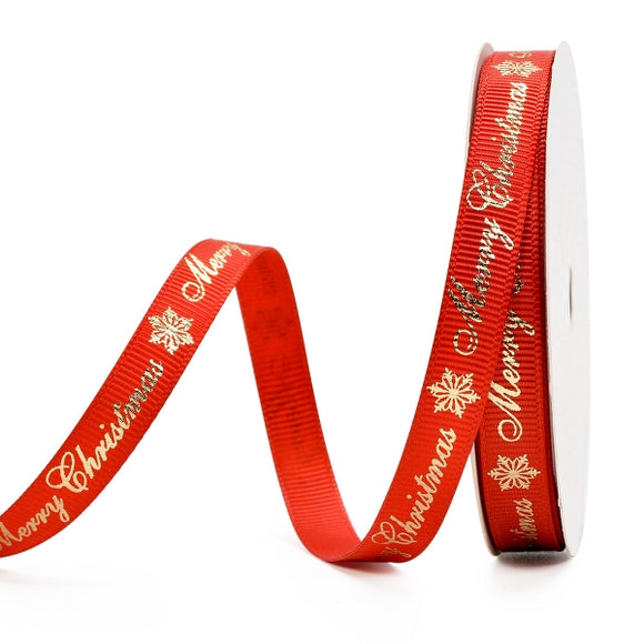 Merry Christmas Printed Grosgrain Ribbon Red or Green