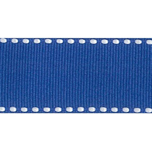 Stitch Edged Grosgrain Ribbon 325 Vivid Blue with White Stitch