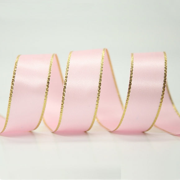 Metallic Edge Satin Ribbon 123 Pearl Pink with Gold