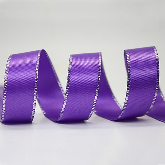 Metallic Edge Satin Ribbon 465 Purple with Silver