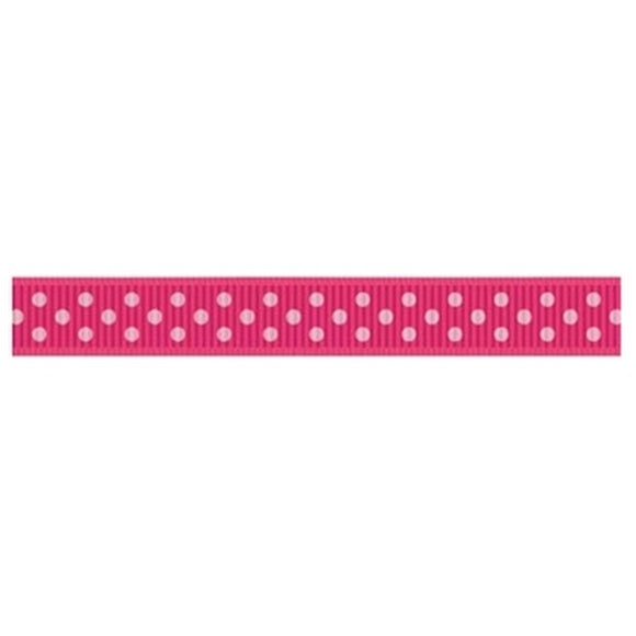 Dotty Printed Grosgrain Ribbon 175 Shocking Pink with 115 Powder Pink Dots