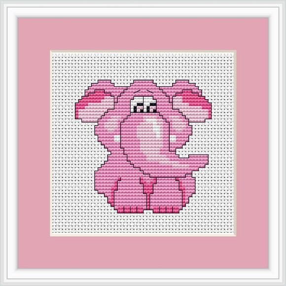 Pink Elephant Mini Counted Cross Stitch Kit
