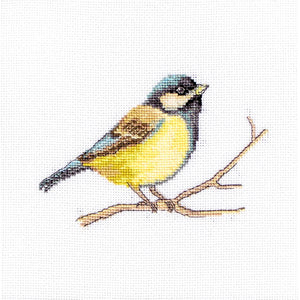 Bluetit on Branch Counted Cross Stitch Kit on Evenweave