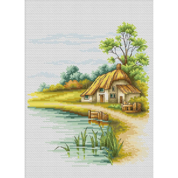 Cottage by the Lake Counted Cross Stitch Kit on Aida