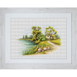 Lakeside Cabin Counted Cross Stitch Kit on Aida