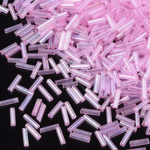 Glass Bugle Bead 6mm Transparent Rainbow Pink AB