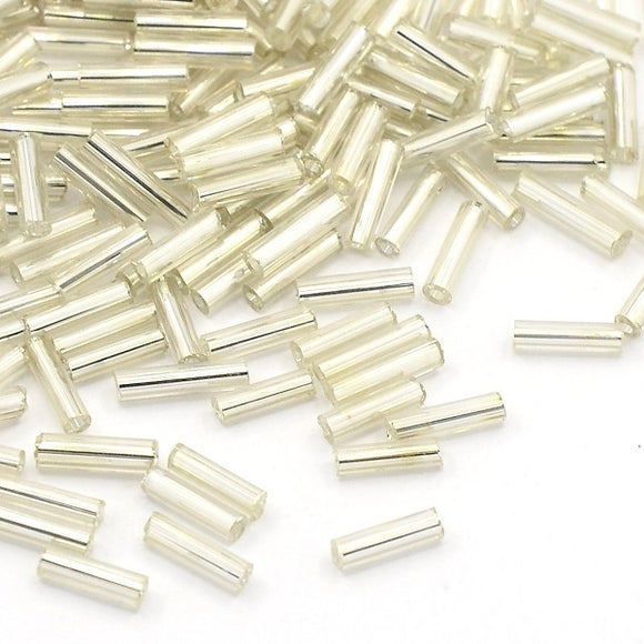 Glass Bugle Bead 6mm Silver Lined White