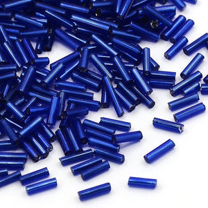 Glass Bugle Bead 6mm Silver Lined Blue