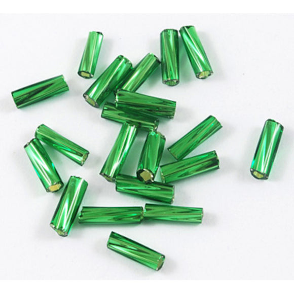 Twisted Glass Bugle Bead 6mm Green