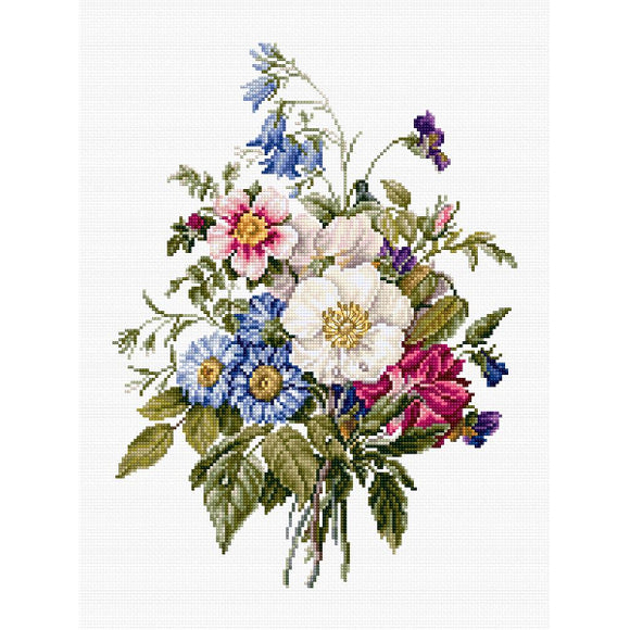 Bouquet of Summer Flowers Counted Cross Stitch Kit on Aida