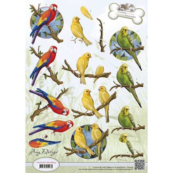 Amy Design - Animal Melody- Tropical Parrots Decoupage Sheet
