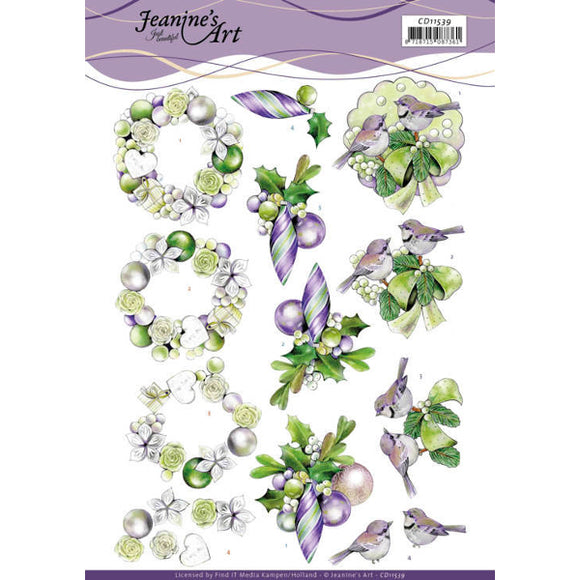 Jeanine's Art - Purple Christmas Baubles Decoupage Sheet
