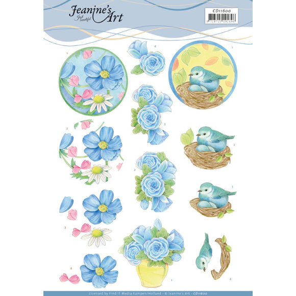 Jeanine's Art - Blue Flower Decoupage Sheet