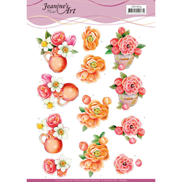 Jeanine's Art - Orange Flowers Decoupage Sheet