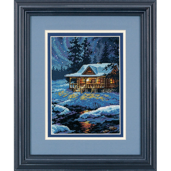 Moonlit Cabin Counted Cross Stitch Kit on Aida