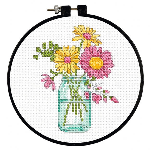 Summer Flowers Counted Cross Stitch Kit with Hoop on Aida