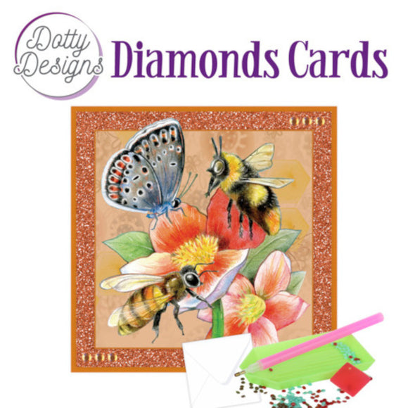 Dotty Design Diamond Cards - Red Flowers with Bees (Square)