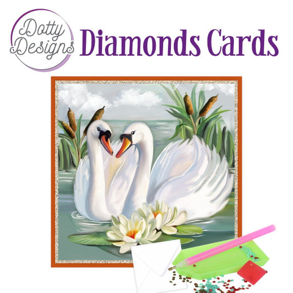 Dotty Design Diamond Cards - White Swans (Square)
