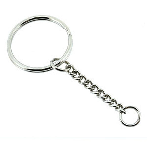 Curb Chain & Split Ring Key Chains 25mm Nickel or Gold Plated Pack of 5