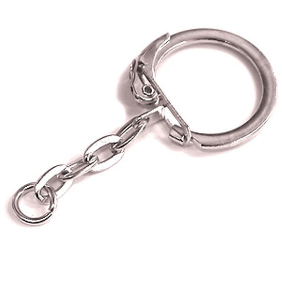 Flat Trace Chain & Locking Ring Key Chain 20mm Nickel Plate Pack of 10
