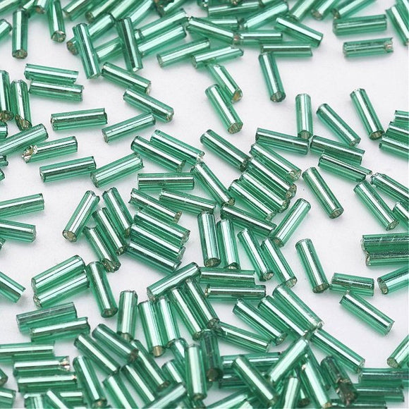 Glass Bugle Bead 6mm Silver Lined Green