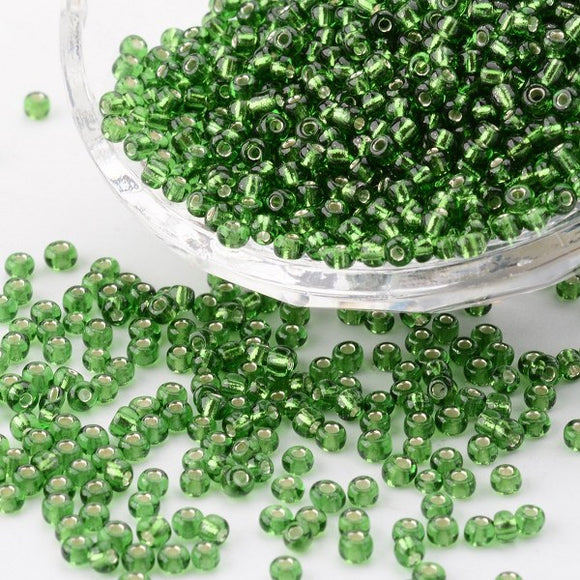 Glass Seed Bead 3mm Silver Lined Green