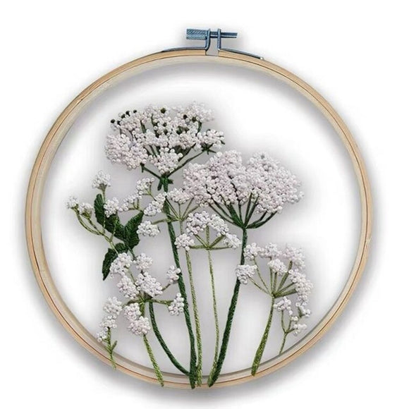 Organza Fabric Embroidery Kit - White Flower Stems