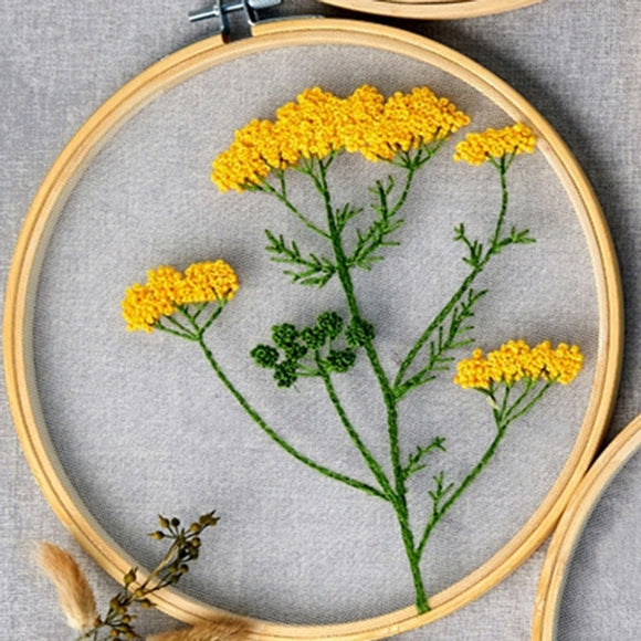 Organza Fabric Embroidery Kit - Yellow Flower Stem