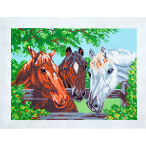 Printed Aida Fabric: Three Horses, size 34 x 28cm
