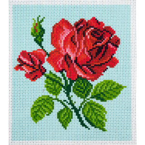 Printed Aida Fabric: Red Rose, size 22 x 20cm