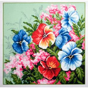 Printed Aida Fabric: Pansies, size 41 x 41cm