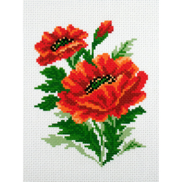 Printed Aida Fabric: Poppies, size 20 x 22cm
