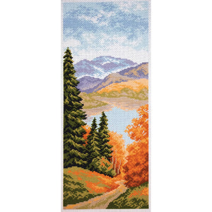 Printed Aida Fabric: Mountain Lake, size 24 x 47cm
