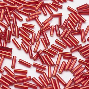 Glass Bugle Bead 6mm Silver Lined Red