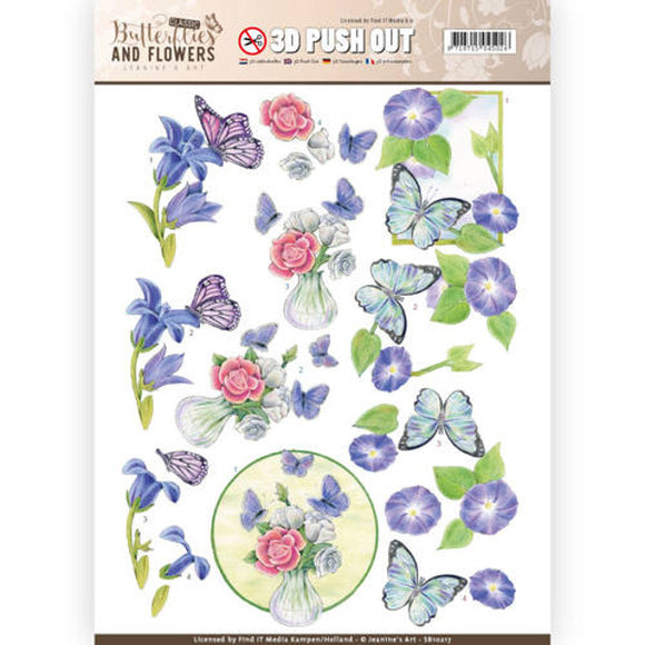 Butterflies & Flowers Die Cut Decoupage - Butterflies on Blue Flowers