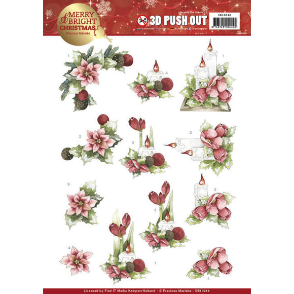 Merry & Bright Christmas Die Cut Decoupage - Candles in Red