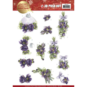 Merry & Bright Christmas Die Cut Decoupage - Bouquets in Purple