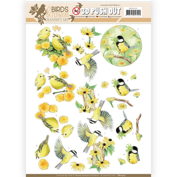 Birds & Flowers Die Cut Decoupage - Yellow Birds
