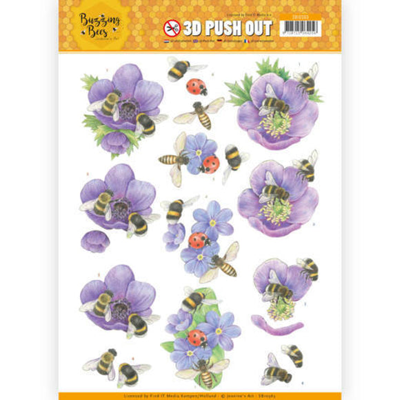 Buzzing Bees Die Cut Decoupage - Purple Flowers