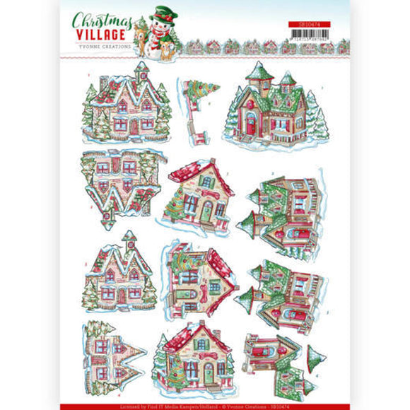 Christmas Village Die Cut Decoupage- Christmas Houses