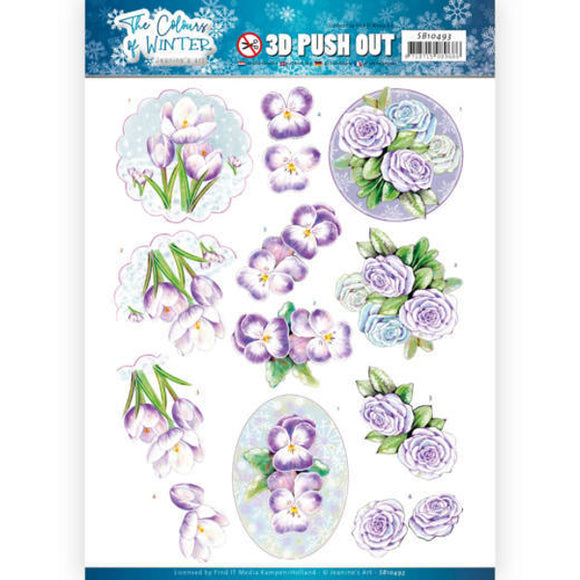 The Colours of Winter Die Cut Decoupage - Purple Winter Flowers
